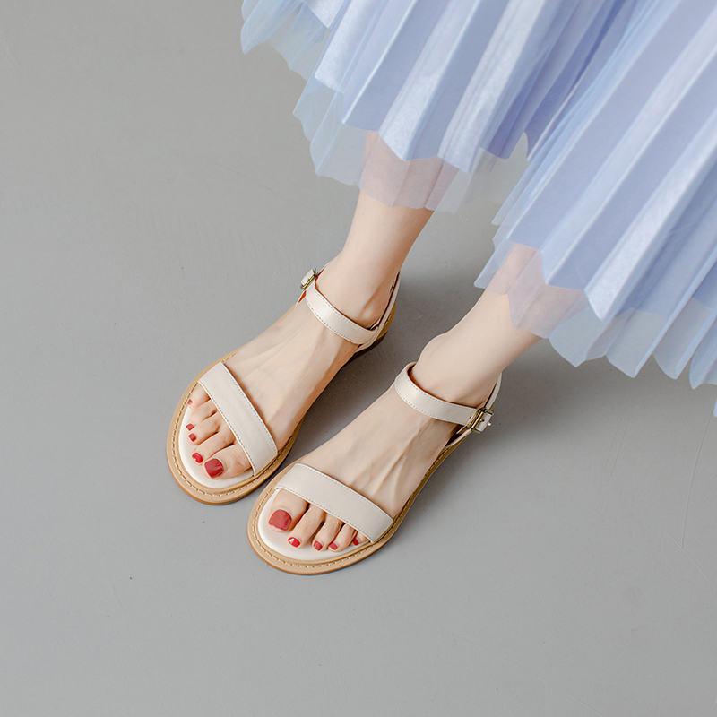 Genuine Leather Slim-Fit One-Strap Flat Casual Beach Sandals for Women - Versatile Summer 2024 Style