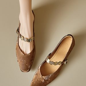 Genuine Leather Vintage Mary Jane Shoes for Women - Mid-Heel, Square Toe, Chunky Heel, Retro Style, Italian Design