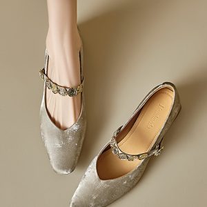 Genuine Leather Vintage Mary Jane Shoes for Women - Mid-Heel, Square Toe, Chunky Heel, Retro Style, Italian Design