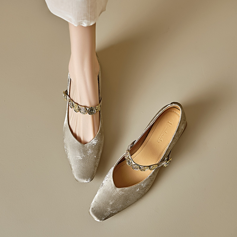 Genuine Leather Vintage Mary Jane Shoes for Women - Mid-Heel, Square Toe, Chunky Heel, Retro Style, Italian Design