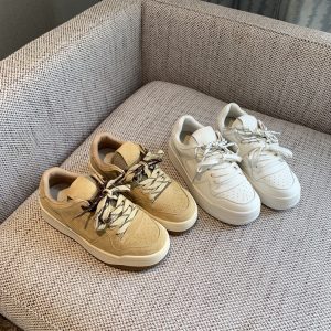 Genuine Leather White Sneakers for Women - 2025 Spring Korean Style Thick-Soled Round-Toe Lace-Up Casual Versatile Shoes