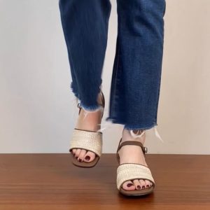 Genuine Leather Woven One-Strap Open-Toe Chunky Heel Sandals for Women - Vacation Style Mid-Heel Shoes for Summer 2025