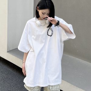 Geometric Print Black Short-Sleeve T-Shirt for Couples - American Street Style Loose Fit High Street Fashion