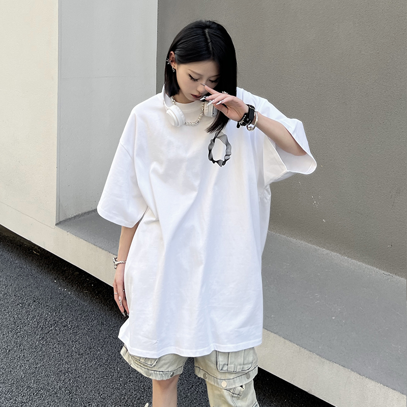 Geometric Print Black Short-Sleeve T-Shirt for Couples - American Street Style Loose Fit High Street Fashion Geometric Print Black Short-Sleeve T-Shirt for Couples - American Street Style Loose Fit High Street Fashion