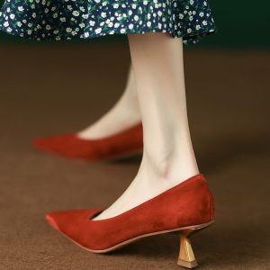 Giant Soft Cat Heel High Heels for Women - 2025 Pointed Toe Sheep Faux Leather Thin Heels, Trendy Y2K Style