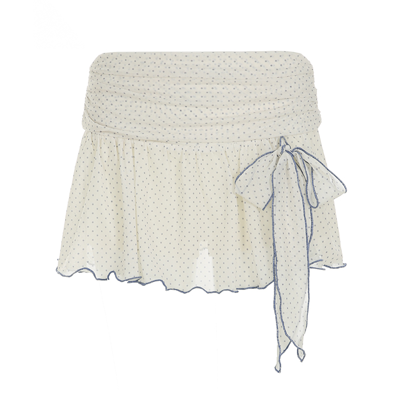 Girls' Butterfly Flower Polka Dot Pleated Skirt - Low Waist French Style, Cute Yarn Design for Women's Fashion
