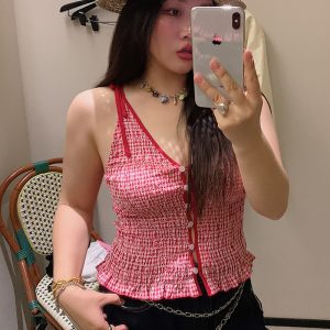 Gold Hollow Out Strap Tank Top for Women - Plus Size Summer Outfit, Big Support, Trendy Hot Girl Style 2025