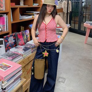 Gold Hollow Out Strap Tank Top for Women - Plus Size Summer Outfit, Big Support, Trendy Hot Girl Style 2025