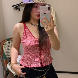 Gold Hollow Out Strap Tank Top for Women - Plus Size Summer Outfit, Big Support, Trendy Hot Girl Style 2025