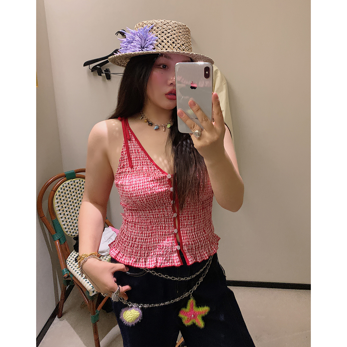 Gold Hollow Out Strap Tank Top for Women - Plus Size Summer Outfit, Big Support, Trendy Hot Girl Style 2025