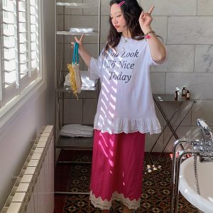 Gold Lace Splicing Slit Midi Skirt for Women, Plus Size 2025 Summer Fashion, Slimming Belly Coverage, Trendy Big Support Design