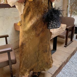 Gold Satin Fishtail Half Skirt for Women - Plus Size Retro Chinese Style National Wind 2025 Fashion