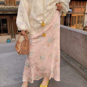 Gold Satin Fishtail Half Skirt for Women - Plus Size Retro Chinese Style National Wind 2025 Fashion