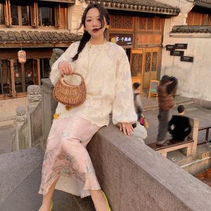 Gold Satin Fishtail Half Skirt for Women - Plus Size Retro Chinese Style National Wind 2025 Fashion
