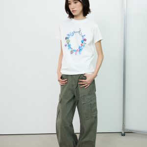 Gradient Printed Short Sleeve Crop Top T-Shirt for Women with Shoulder Design - Summer Fashion Statement