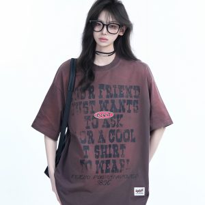 Gradient Purple Oversized Short Sleeve T-Shirt for Women - American Street Style, Trendy Loose Fit, Casual Y2K Fashion Top