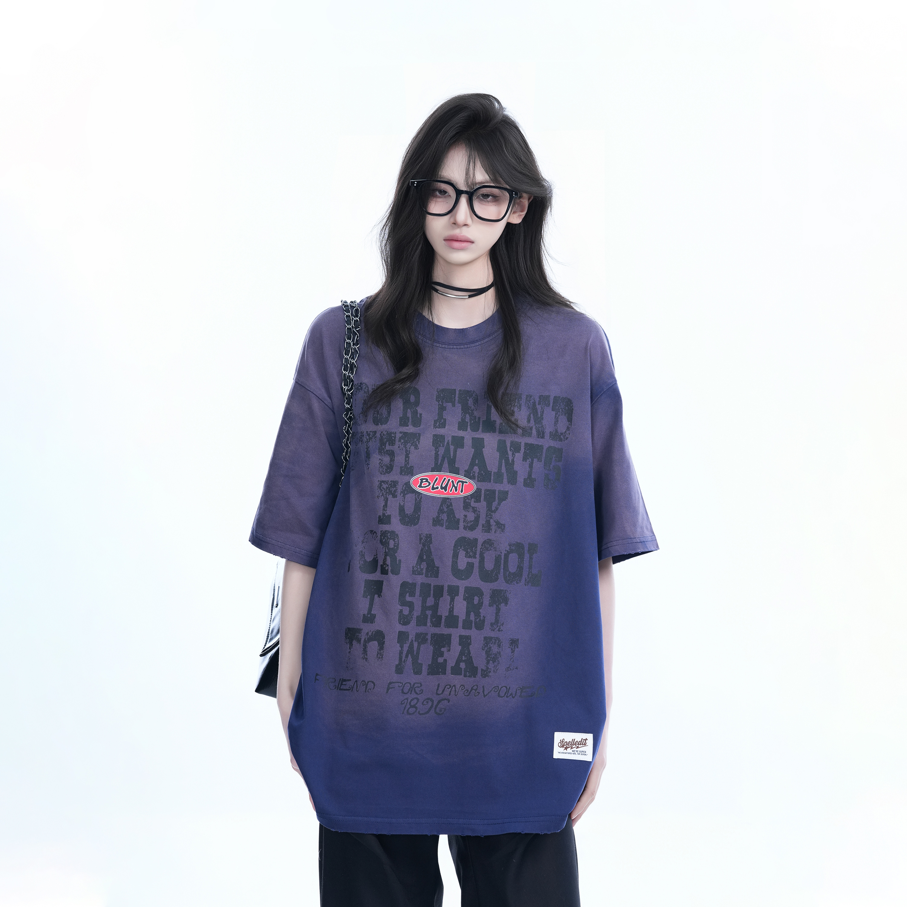 Gradient Purple Oversized Short Sleeve T-Shirt for Women - American Street Style, Trendy Loose Fit, Casual Y2K Fashion Top