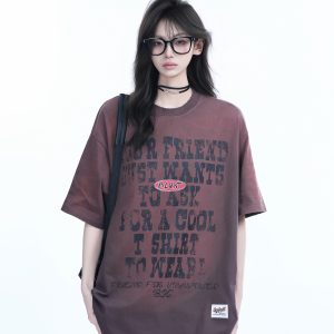 Gradient Purple Oversized Short Sleeve T-Shirt for Women - American Street Style, Trendy Loose Fit, Casual Y2K Fashion Top