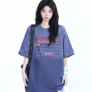 Gradient Round Neck Short Sleeve T-Shirt for Women - American Street Style, Casual Loose Fit, Summer 2023 Fashion
