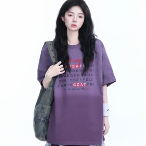 Gradient Round Neck Short Sleeve T-Shirt for Women - American Street Style, Casual Loose Fit, Summer 2023 Fashion