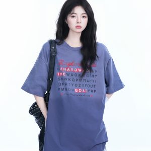Gradient Round Neck Short Sleeve T-Shirt for Women - American Street Style, Casual Loose Fit, Summer 2023 Fashion