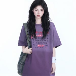 Gradient Round Neck Short Sleeve T-Shirt for Women - American Street Style, Casual Loose Fit, Summer 2023 Fashion