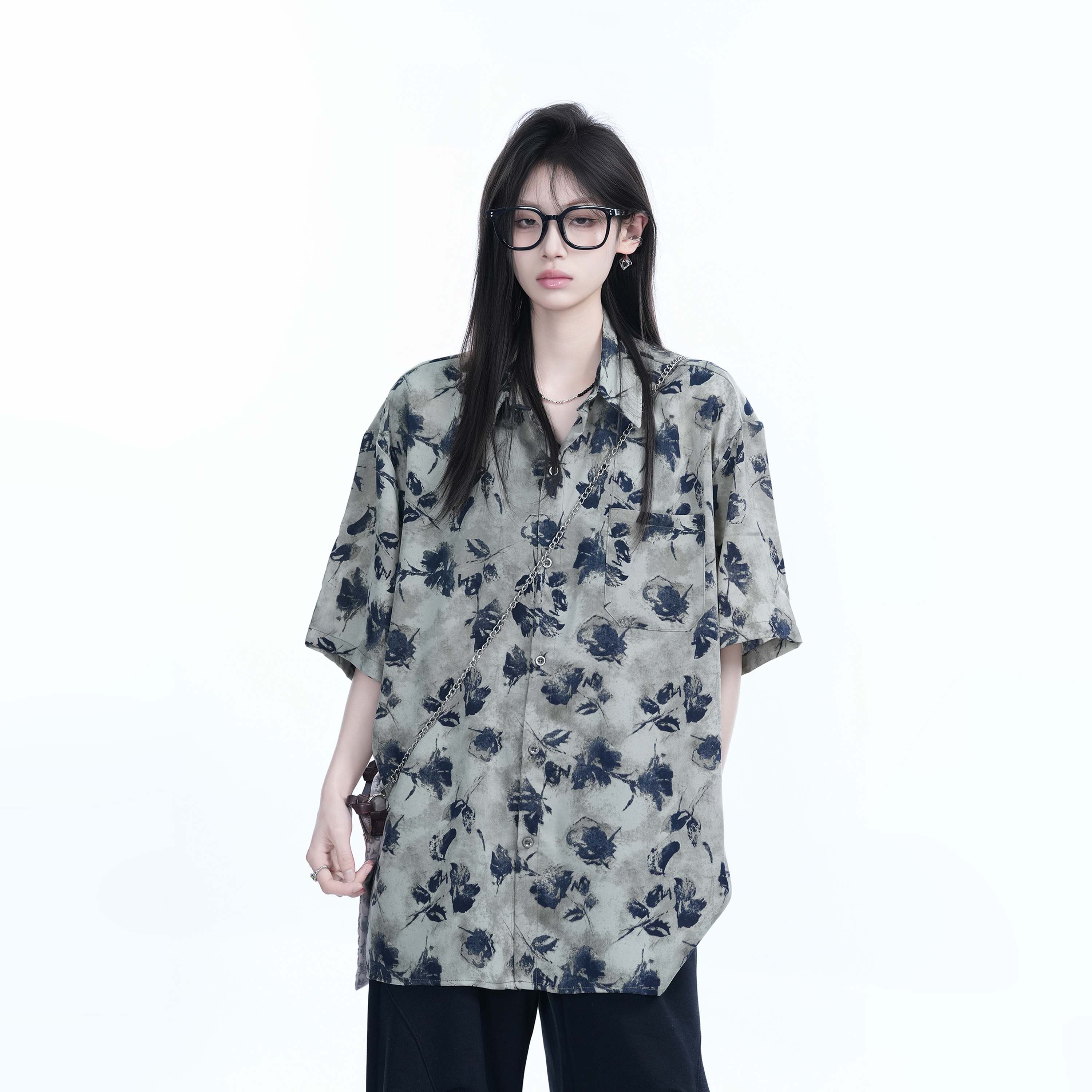 Graffiti Black Rose Short Sleeve Shirt for Women - Loose Lightweight Urban Style Top