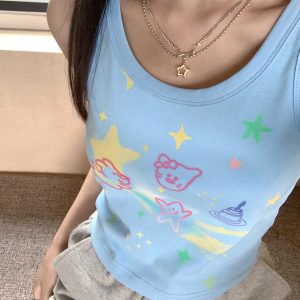 Graffiti Printed Camisole for Women - Summer Slim Fit Short Top, Trendy Street Style, Casual Wear, Urban Fashion