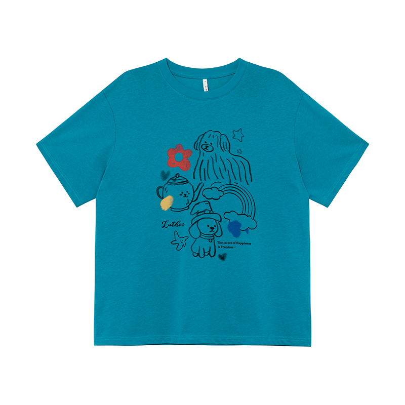 Graffiti Rainbow Dog Print Short Sleeve T-Shirt for Women - Summer Slimming Top, Trendy Casual Wear, Y2K Style