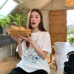 Graffiti Rainbow Dog Print Short Sleeve T-Shirt for Women - Summer Slimming Top, Trendy Casual Wear, Y2K Style