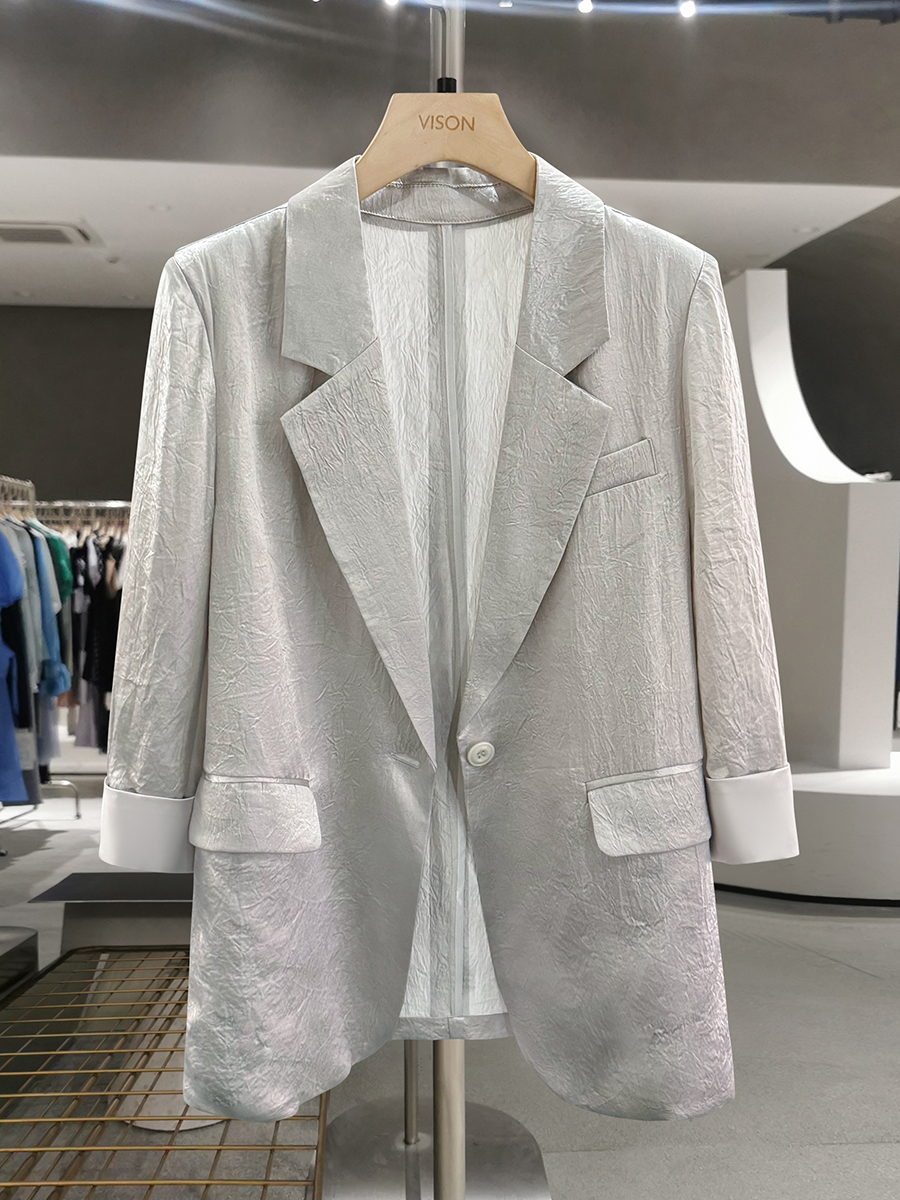 Gray Acetate Thin Blazer for Women - 2025 Summer Fashion, High-End Casual Commuting Versatile Suit Gray Acetate Thin Blazer for Women - 2025 Summer Fashion, High-End Casual Commuting Versatile Suit