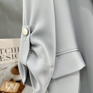 Gray-Blue Casual Minimalist Blazer for Women, Summer Lightweight Commuter Style, Unique 2025 Korean Fashion Design