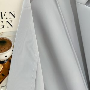 Gray-Blue Casual Minimalist Blazer for Women, Summer Lightweight Commuter Style, Unique 2025 Korean Fashion Design