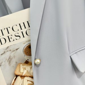 Gray-Blue Casual Minimalist Blazer for Women, Summer Lightweight Commuter Style, Unique 2025 Korean Fashion Design