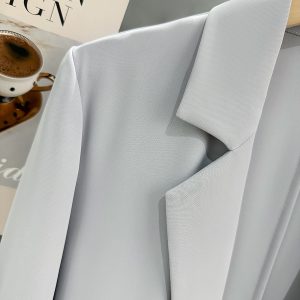 Gray-Blue Casual Minimalist Blazer for Women, Summer Lightweight Commuter Style, Unique 2025 Korean Fashion Design