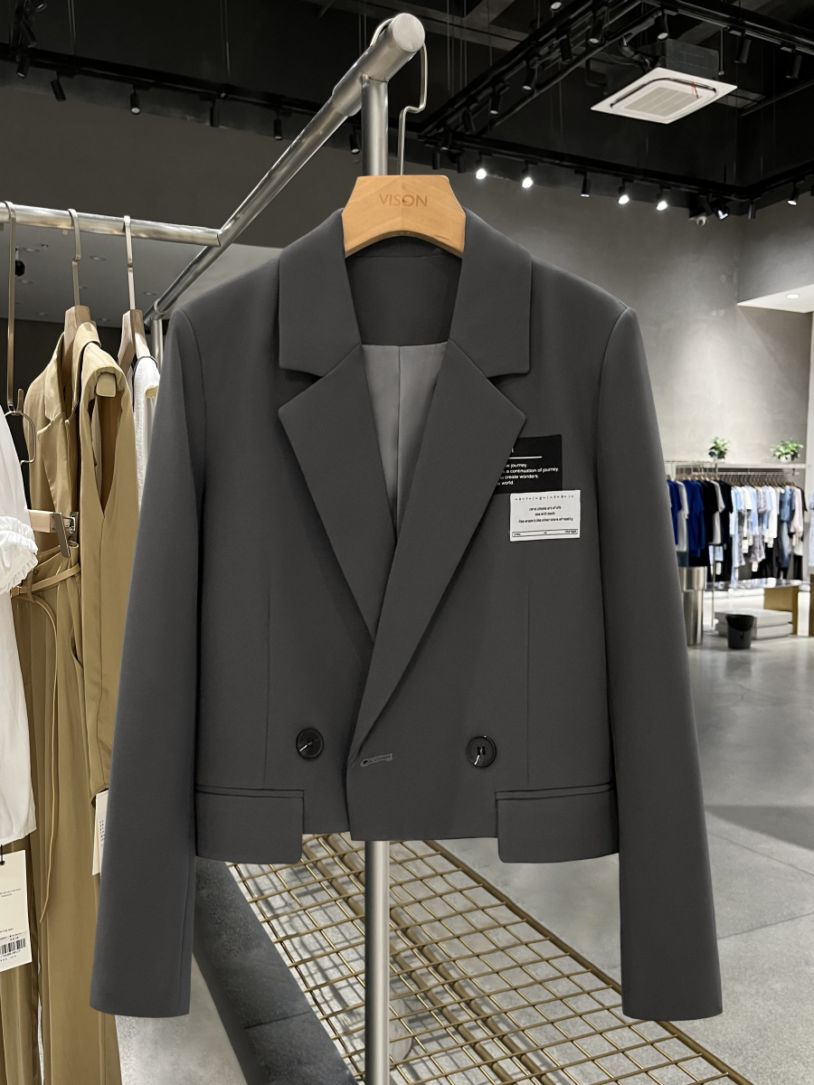 Gray-Blue College-Style Blazer for Women, Spring Autumn 2025 Niche Suit Top, Trendy Casual Chic Fashion Gray-Blue College-Style Blazer for Women, Spring Autumn 2025 Niche Suit Top, Trendy Casual Chic Fashion