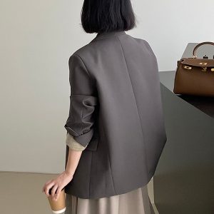 Gray Casual Blazer for Women, Petite Korean Style, Elegant High-Quality Suit for Early Autumn 2025 Fashion