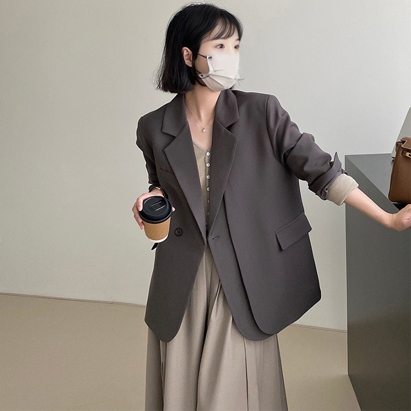 Gray Casual Blazer for Women, Petite Korean Style, Elegant High-Quality Suit for Early Autumn 2025 Fashion