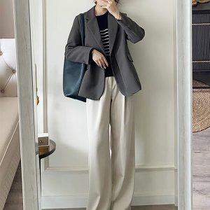 Gray Casual Blazer for Women, Petite Korean Style, Elegant High-Quality Suit for Early Autumn 2025 Fashion