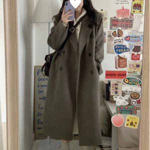 Gray Coffee Cashmere Long Coat for Women - 2024 Winter Korean Style High-End Thick Down Jacket Outerwear