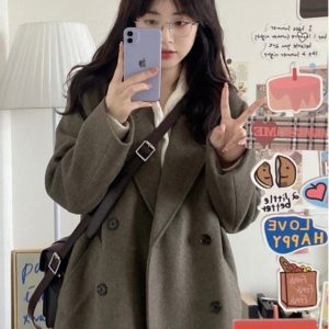 Gray Coffee Cashmere Long Coat for Women - 2024 Winter Korean Style High-End Thick Down Jacket Outerwear