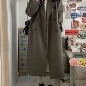 Gray Coffee Cashmere Long Coat for Women - 2024 Winter Korean Style High-End Thick Down Jacket Outerwear