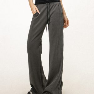Gray Flared Sweatpants for Women - Casual Draped Wide Leg Bell Bottoms, Sporty Style, Comfortable Fit, Trendy Athleisure