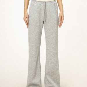 Gray Flared Sweatpants for Women - Casual Draped Wide Leg Bell Bottoms, Sporty Style, Comfortable Fit, Trendy Athleisure
