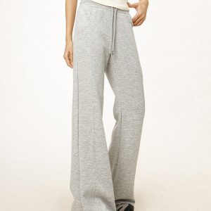 Gray Flared Sweatpants for Women - Casual Draped Wide Leg Bell Bottoms, Sporty Style, Comfortable Fit, Trendy Athleisure