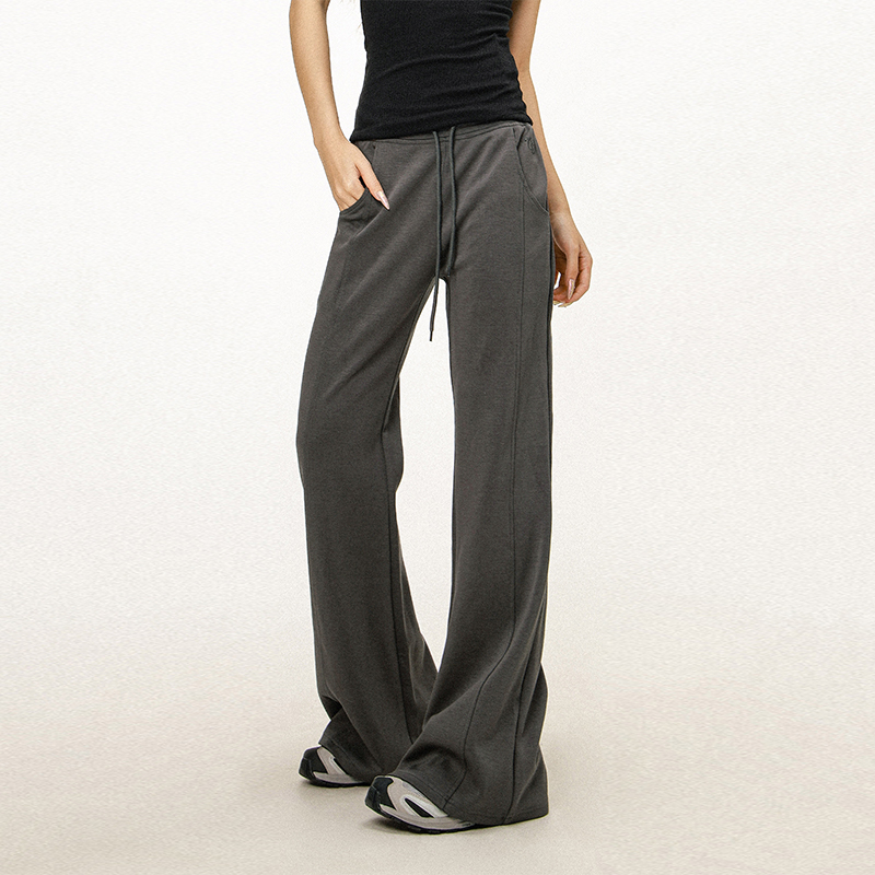 Gray Flared Sweatpants for Women - Casual Draped Wide Leg Bell Bottoms, Sporty Style, Comfortable Fit, Trendy Athleisure