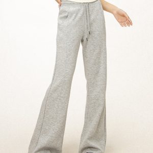 Gray Flared Sweatpants for Women - Casual Draped Wide Leg Bell Bottoms, Sporty Style, Comfortable Fit, Trendy Athleisure