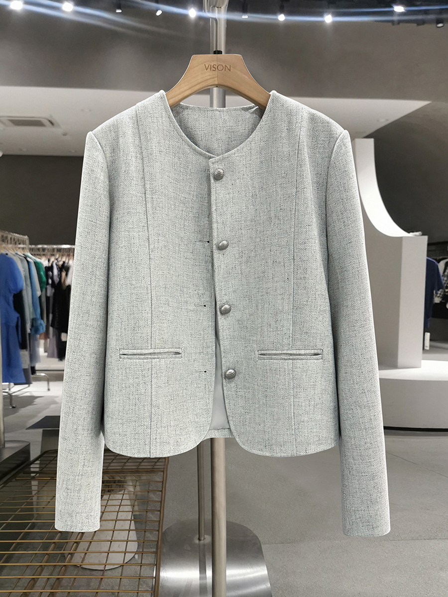 Gray-Green Textured Suit Jacket for Women - French Style, Trendy Korean Spring Autumn Fashion 2025 Gray-Green Textured Suit Jacket for Women - French Style, Trendy Korean Spring Autumn Fashion 2025