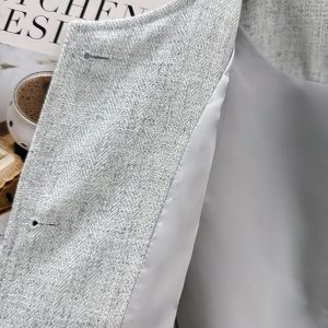 Gray-Green Textured Suit Jacket for Women - French Style, Trendy Korean Spring Autumn Fashion 2025