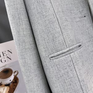 Gray-Green Textured Suit Jacket for Women - French Style, Trendy Korean Spring Autumn Fashion 2025